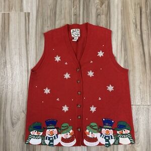 VTG Tiara International Sweater Vest Christmas Snowman L Holiday Ugly Granny